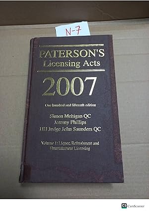 Paterson's Licensing Act 2007 115th Ed By Simon Mehigan And Jeremy Phillips
