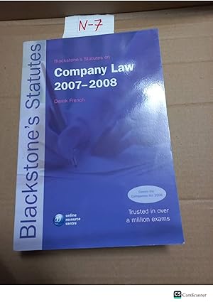 Blackstone's Statutes On Company Law 2007-2008 By Derek French