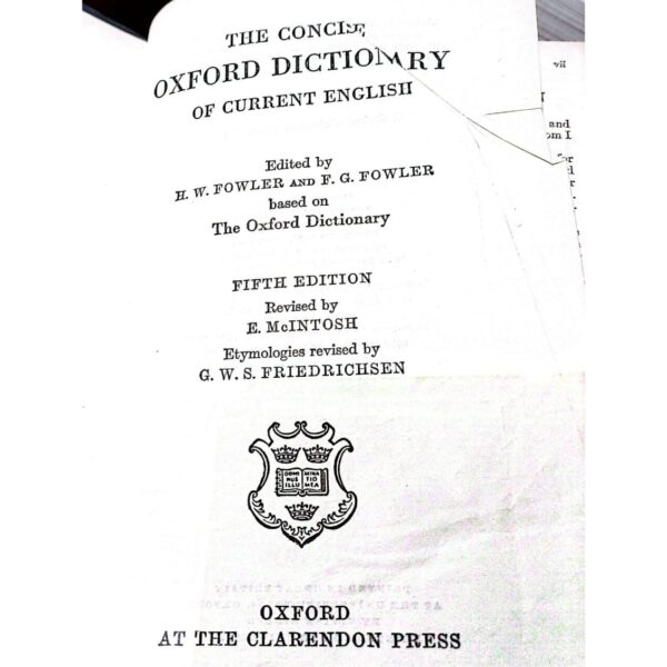 The Concise Oxford Dictionary Of Current English 5th Ed By Fowler And McIntosh