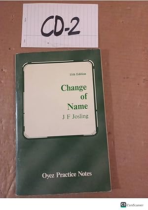 Change Of Name 11th Ed By J F Josling