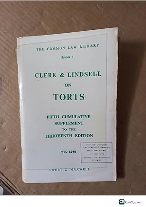 Clerk And Lindsell On Torts Supplement Of 13th Ed