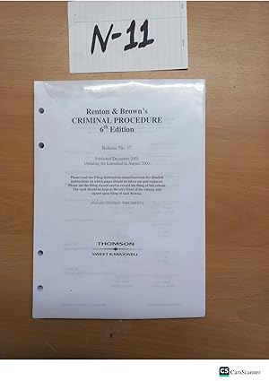 Renton And Brown's Criminal Procedure 6th Ed Release No 17 Looseleaf Updated Till 2003