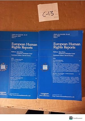 European Human Rights Reports 2003 Part 2nd And 6th By Eicke And Grief