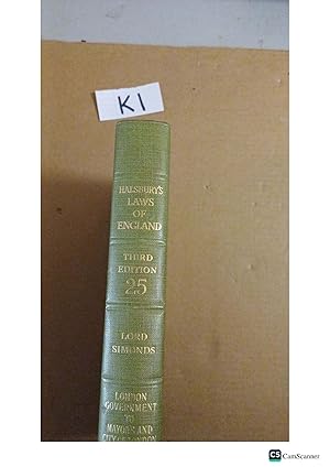 Halsbury's Laws Of England 3rd Ed Vol 25 By Lord Simonds