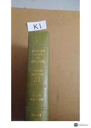 Halsbury's Laws Of England 3rd Ed Vol 27 By Lord Simonds