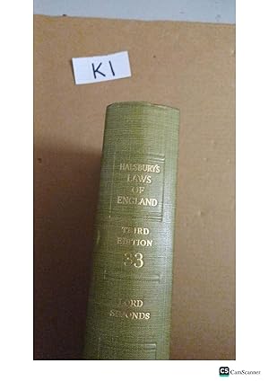 Halsbury's Laws Of England 3rd Ed Vol 33 By Lord Simonds