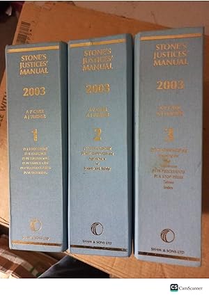 Butterworths Stone's Justices' Manual 2003 Vol 1,2 And 3 By Carr And...