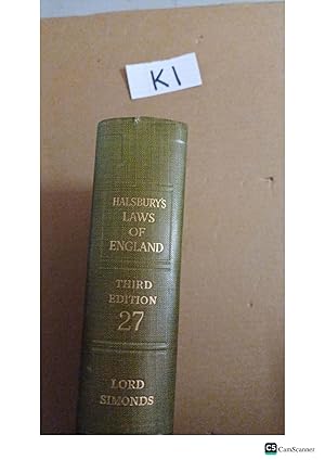 Halsbury's Laws Of England 3rd Ed Vol 27 By Lord Simonds