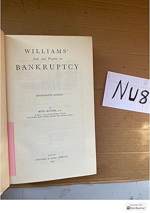 Williams Law And Practice In Bankruptcy 17th Ed By Muir Hunter 1958 Stevens...