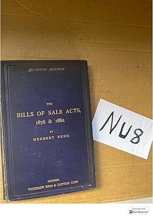 The Bills Of Sale Acts, 1878 And 1882 7th Ed By Herbert Reed 1889 Antique Book