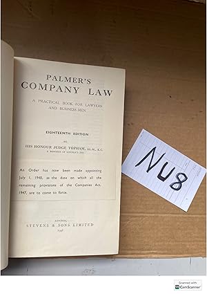 Palmer's Company Law 18th Ed By Topham Stevens And Sons Ltd. 1948 Antique...